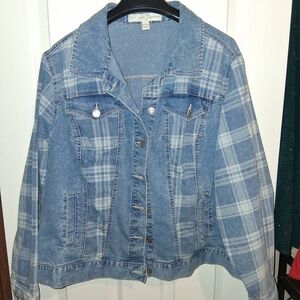 Plaid Blue Denim Jacket for Women